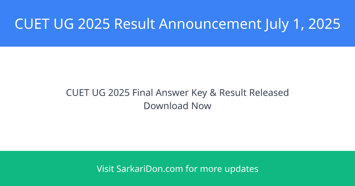 CUET UG 2025 Result Announcement Download Final Answer Key Scorecard PDF - Exam Result Announcement | SarkariDon