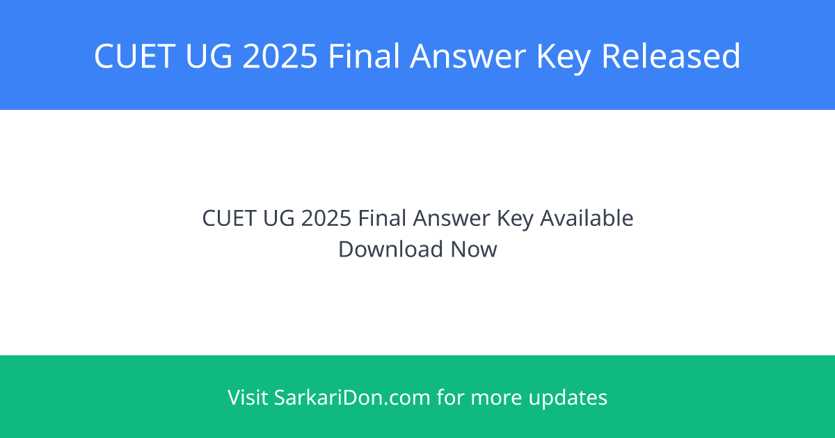 CUET UG 2025 Final Answer Key Released Download Now and Calculate Your Scores - Exam Result Announcement | SarkariDon