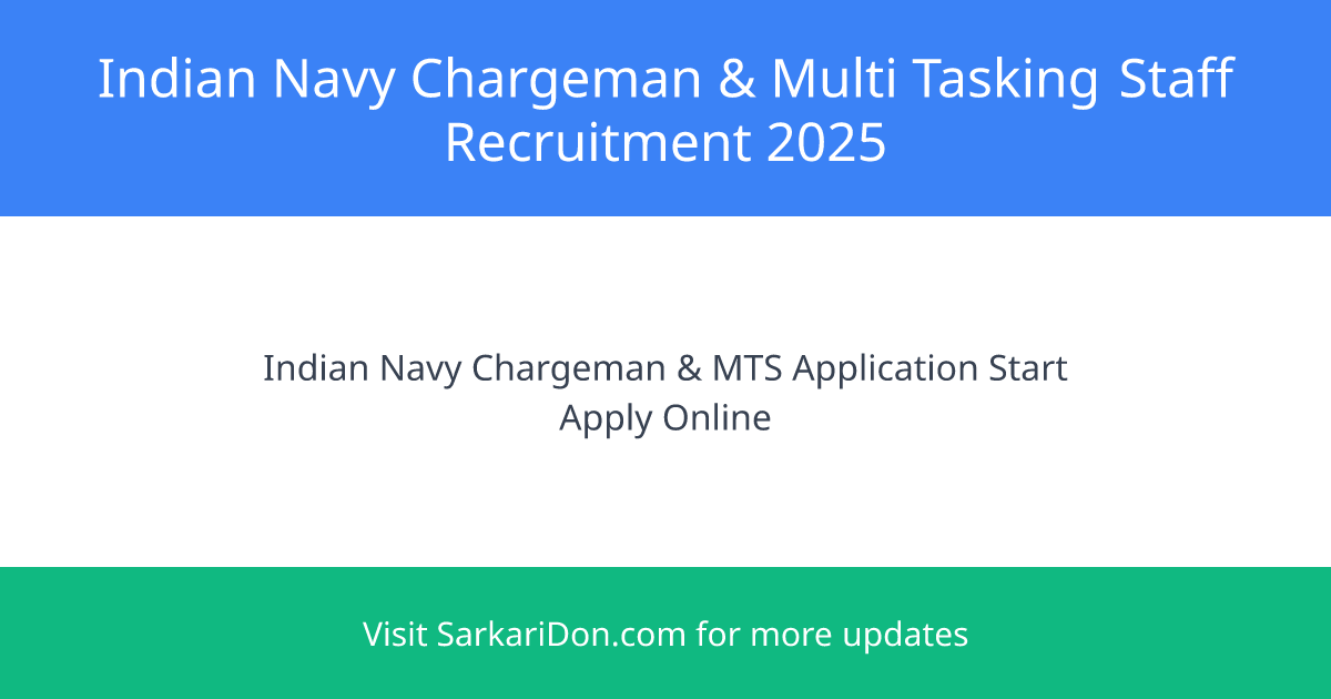 Indian Navy Chargeman Multi Tasking Staff Recruitment 2025 - Apply Now - Exam Notification | SarkariDon