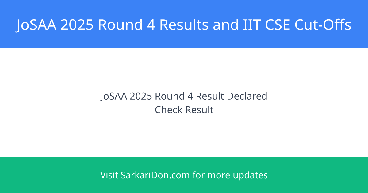JoSAA 2025 Round 4 Results Rising IIT CSE Cut-Offs - Must Read - Sarkari Naukri Update | SarkariDon