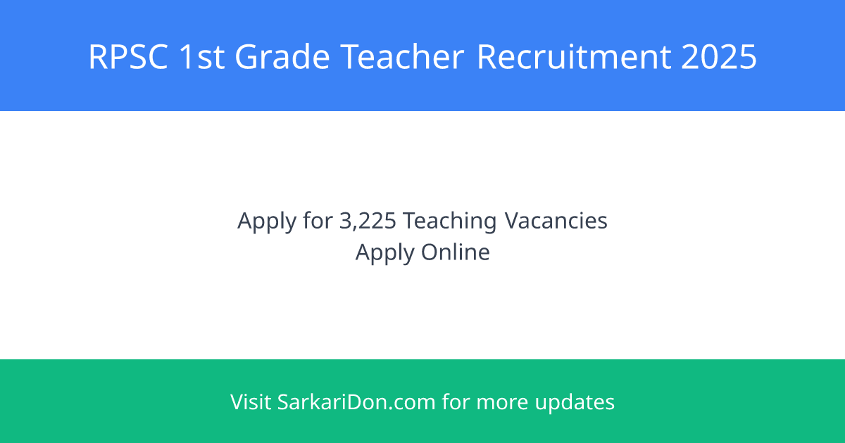RPSC 1st Grade Teacher Recruitment 2025 Apply for 3225 Teaching Vacancies - Exam Notification | SarkariDon