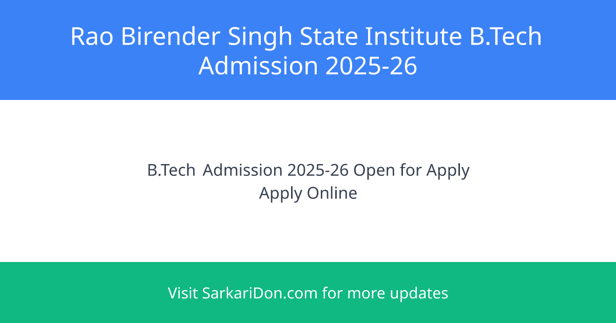 Rao Birender Singh State Institute of Engineering Technology BTech Admission 2025-26 - Apply Now - Sarkari Naukri Update | SarkariDon