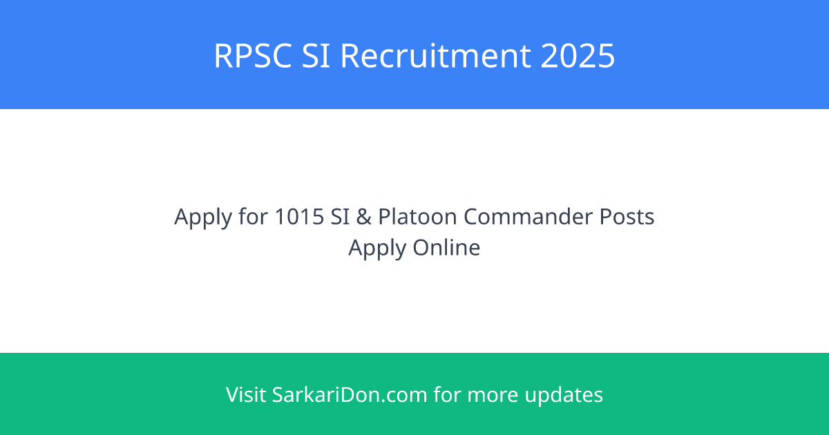 Exciting Opportunity Apply for RPSC SI Recruitment 2025 - Government Job Notification | SarkariDon