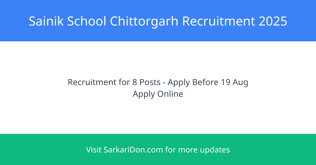 Sainik School Chittorgarh Recruitment 2025 8 Vacancies for Various Posts Walk-In Interviews - Government Job Notification | SarkariDon