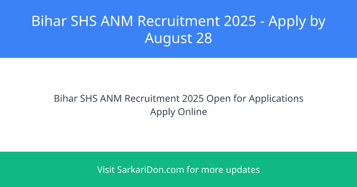 Bihar SHS ANM Recruitment 2025 Apply for 5006 Vacancies Before August 28 - Government Job Notification | SarkariDon