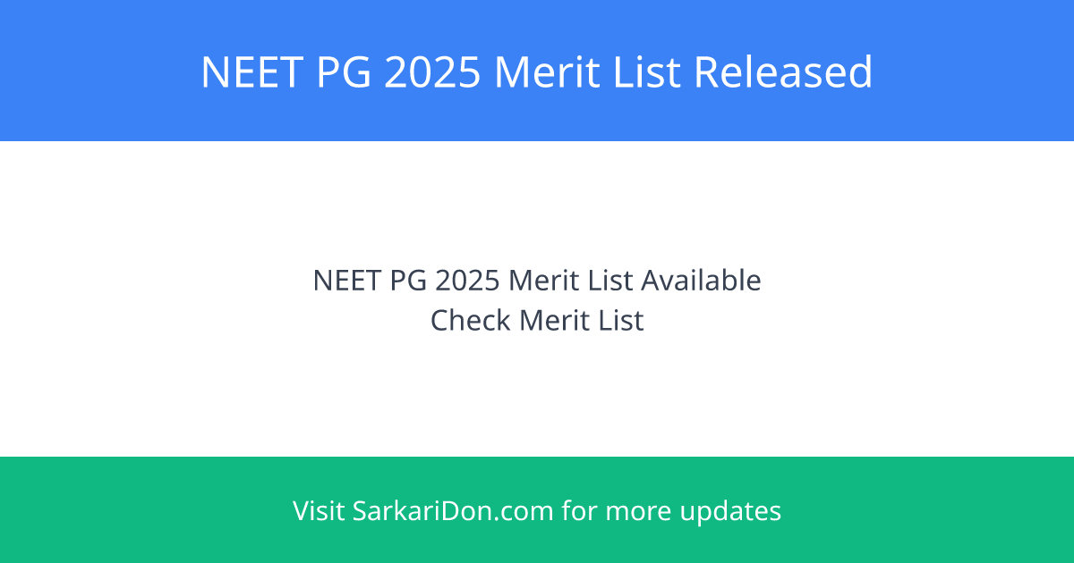 NEET PG 2025 Merit List Released for 50 All India Quota - Check Now - Exam Result Announcement | SarkariDon