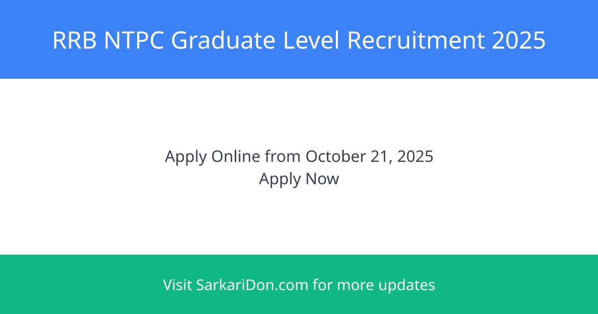 RRB NTPC Graduate Level Recruitment 2025 Apply for 5800 Graduate Level Posts - Government Job Notification | SarkariDon