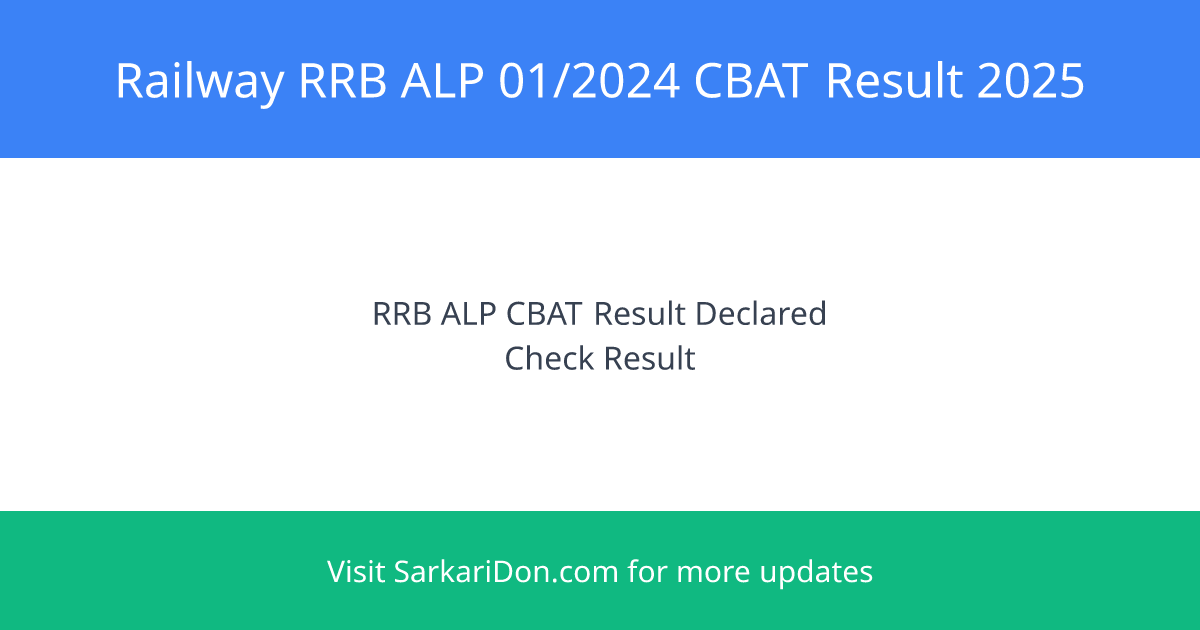 Railway RRB ALP 012024 CBAT Result 2025 Announced 18799 Posts - Exam Result Announcement | SarkariDon
