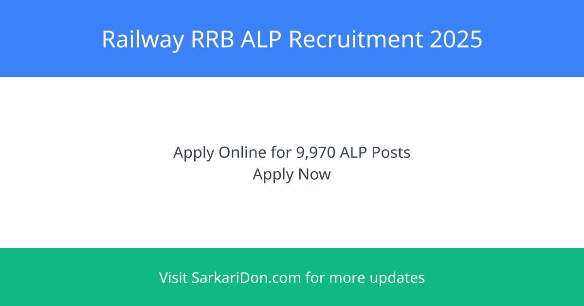 Railway RRB ALP Recruitment 2025 Apply for 9970 Assistant Loco Pilot Posts Now - Exam Result Announcement | SarkariDon
