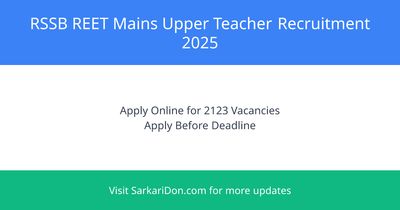 RSSB REET Mains Upper Teacher Recruitment 2025 Apply Now for 2123 Vacancies - Last Date 06 December 2025 - Government Job Notification | SarkariDon