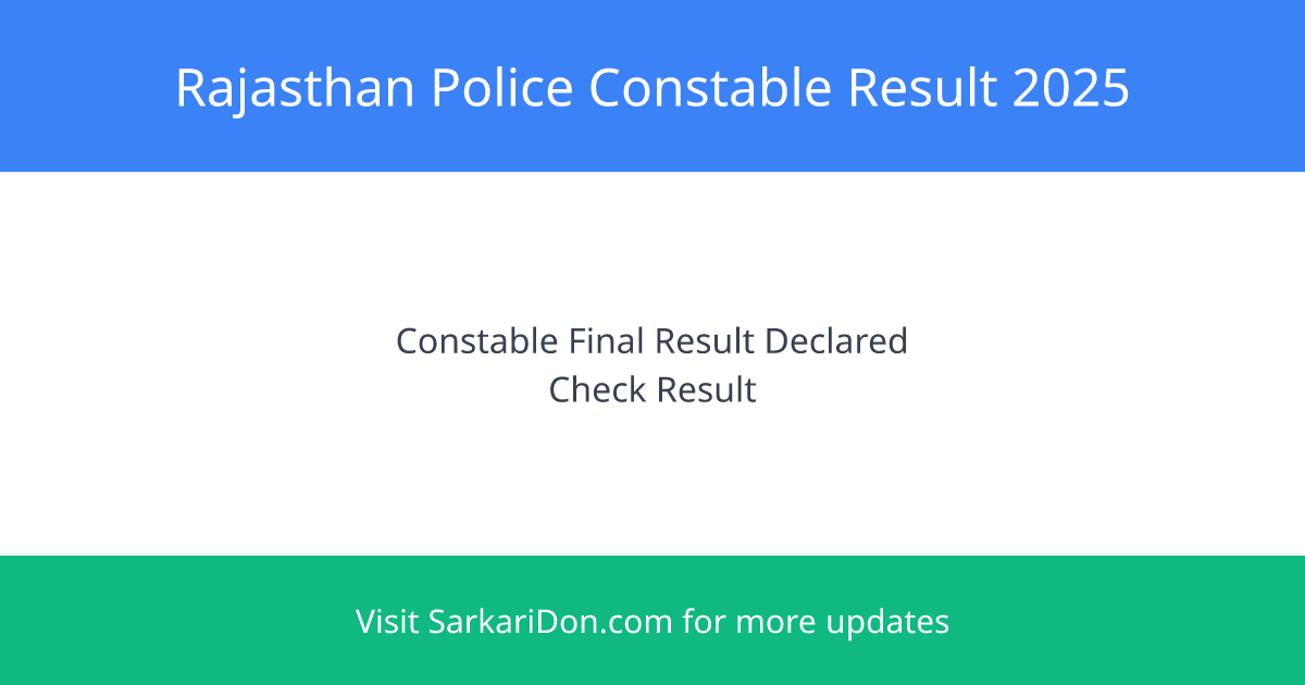 Rajasthan Police Constable Recruitment 2025 Final Result Declared for 10036 Posts - Exam Result Announcement | SarkariDon