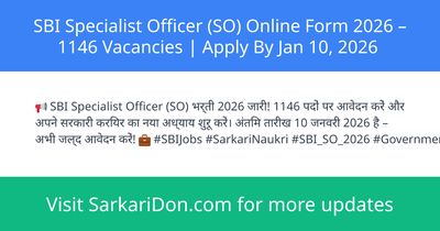 SBI Specialist Officer SO Online Form 2026 1146 Vacancies Apply By Jan 10 2026 - Government Job Notification | SarkariDon