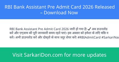 RBI Bank Assistant Pre Admit Card 2026 Released Download Now - Admit Card Download | SarkariDon
