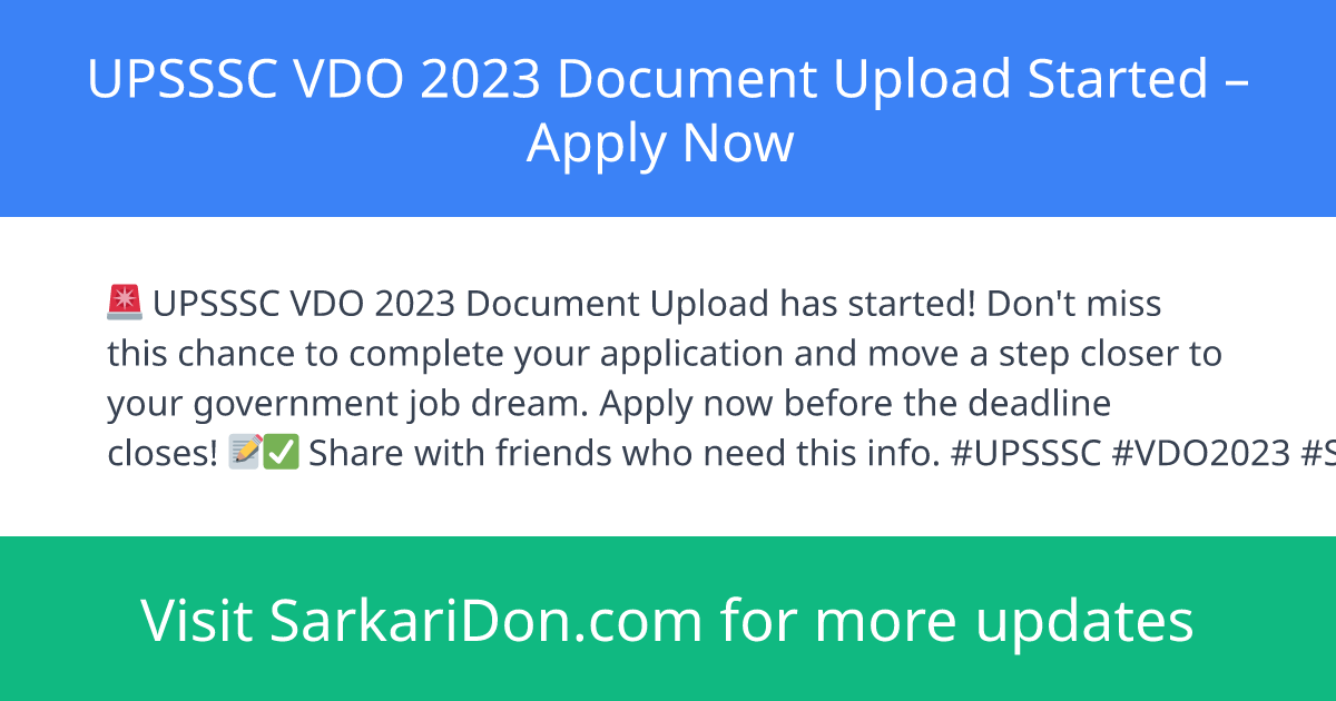 UPSSSC VDO 2023 Document Upload Started Apply Now - Government Job Notification | SarkariDon
