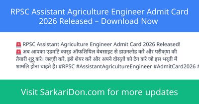 RPSC Assistant Agriculture Engineer Admit Card 2026 Released Download Now - Admit Card Download | SarkariDon