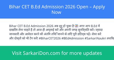 Bihar CET BEd Admission 2026 Open Apply Now - Sarkari Naukri Update | SarkariDon