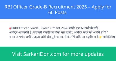 RBI Officer Grade-B Recruitment 2026 Apply for 60 Posts - Government Job Notification | SarkariDon