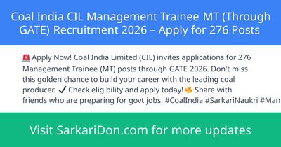 Coal India CIL Management Trainee MT Through GATE Recruitment 2026 Apply for 276 Posts - Government Job Notification | SarkariDon