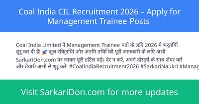 Coal India CIL Recruitment 2026 Apply for Management Trainee Posts - Government Job Notification | SarkariDon
