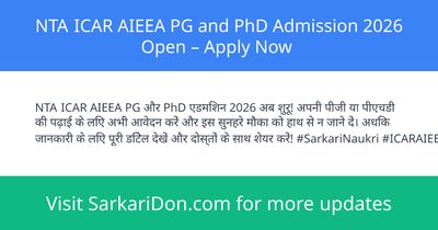 NTA ICAR AIEEA PG and PhD Admission 2026 Open Apply Now - Sarkari Naukri Update | SarkariDon