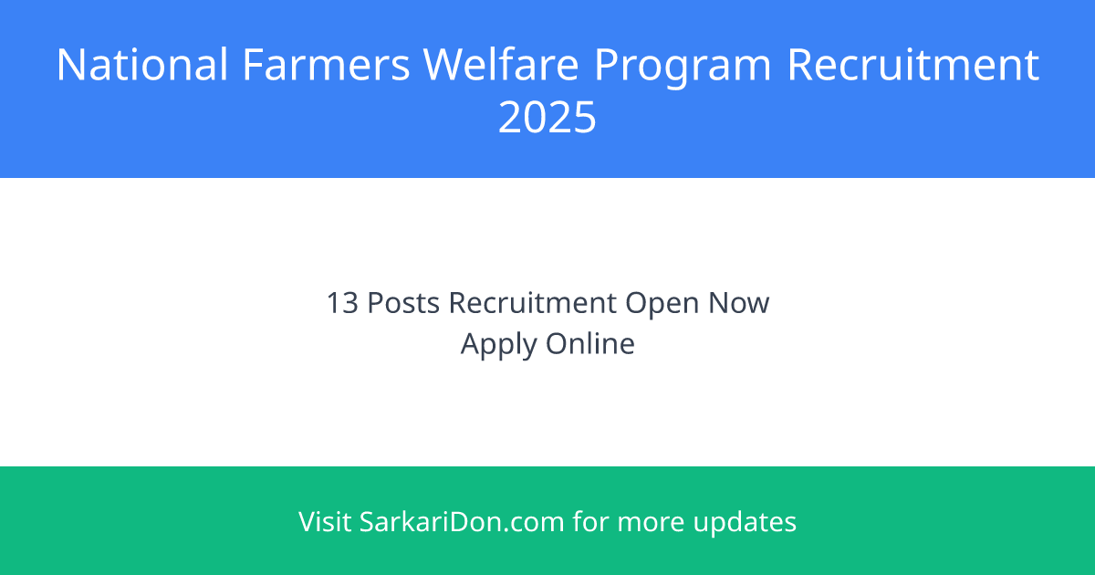 National Farmers Welfare Program Recruitment 2025 - Apply Now - Government Job Notification | SarkariDon