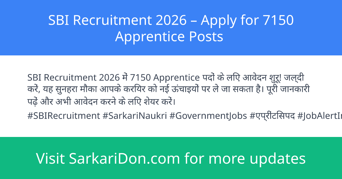 SBI Recruitment 2026 Apply for 7150 Apprentice Posts - Government Job Notification | SarkariDon