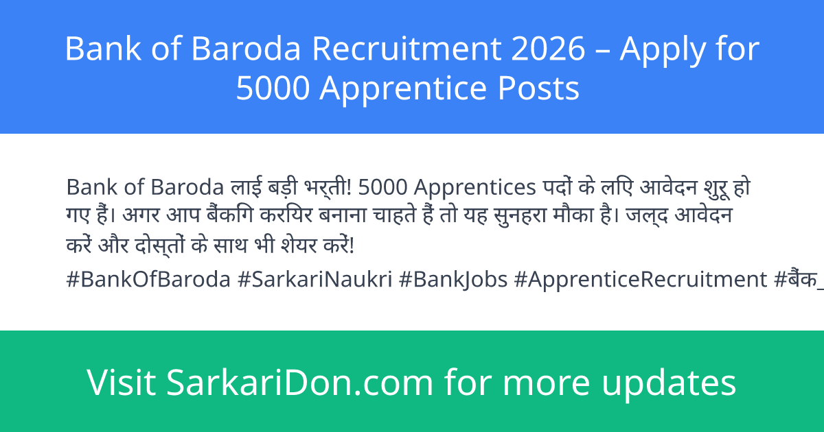 Bank of Baroda Recruitment 2026 Apply for 5000 Apprentice Posts - Government Job Notification | SarkariDon