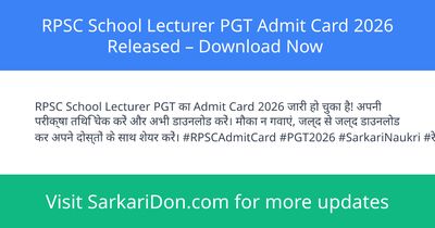 RPSC School Lecturer PGT Admit Card 2026 Released Download Now - Admit Card Download | SarkariDon