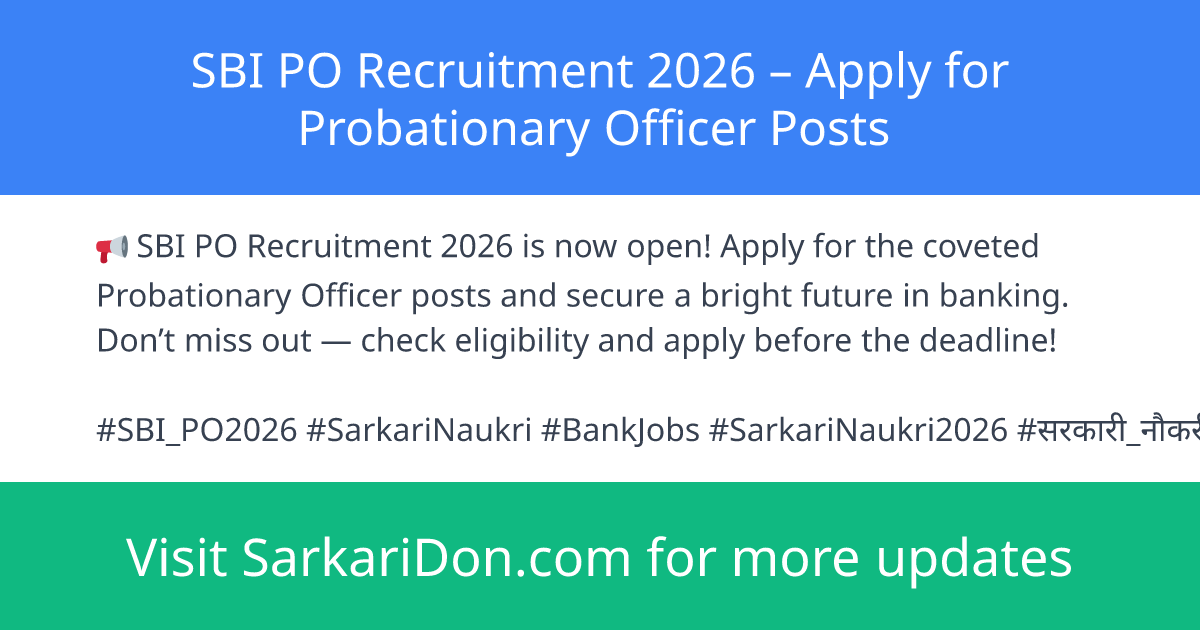 SBI PO Recruitment 2026 Apply for Probationary Officer Posts - Government Job Notification | SarkariDon