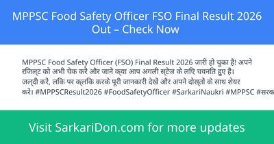 MPPSC Food Safety Officer FSO Final Result 2026 Out Check Now - Exam Result Announcement | SarkariDon