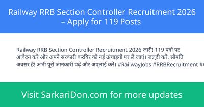Railway RRB Section Controller Recruitment 2026 Apply for 119 Posts - Government Job Notification | SarkariDon