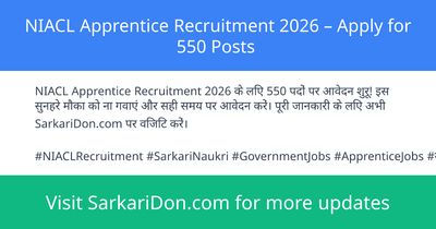NIACL Apprentice Recruitment 2026 Apply for 550 Posts - Government Job Notification | SarkariDon