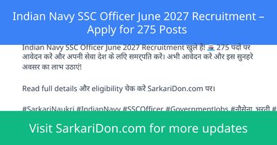 Indian Navy SSC Officer June 2027 Recruitment Apply for 275 Posts - Government Job Notification | SarkariDon