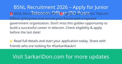 BSNL Recruitment 2026 Apply for Junior Telecom Officer JTO Posts - Government Job Notification | SarkariDon