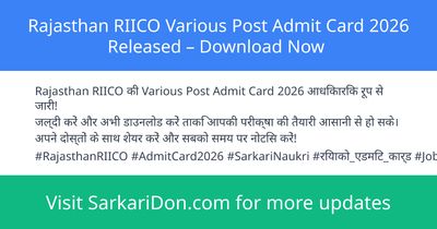 Rajasthan RIICO Various Post Admit Card 2026 Released Download Now - Admit Card Download | SarkariDon