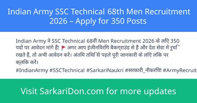 Indian Army SSC Technical 68th Men Recruitment 2026 Apply for 350 Posts - Government Job Notification | SarkariDon