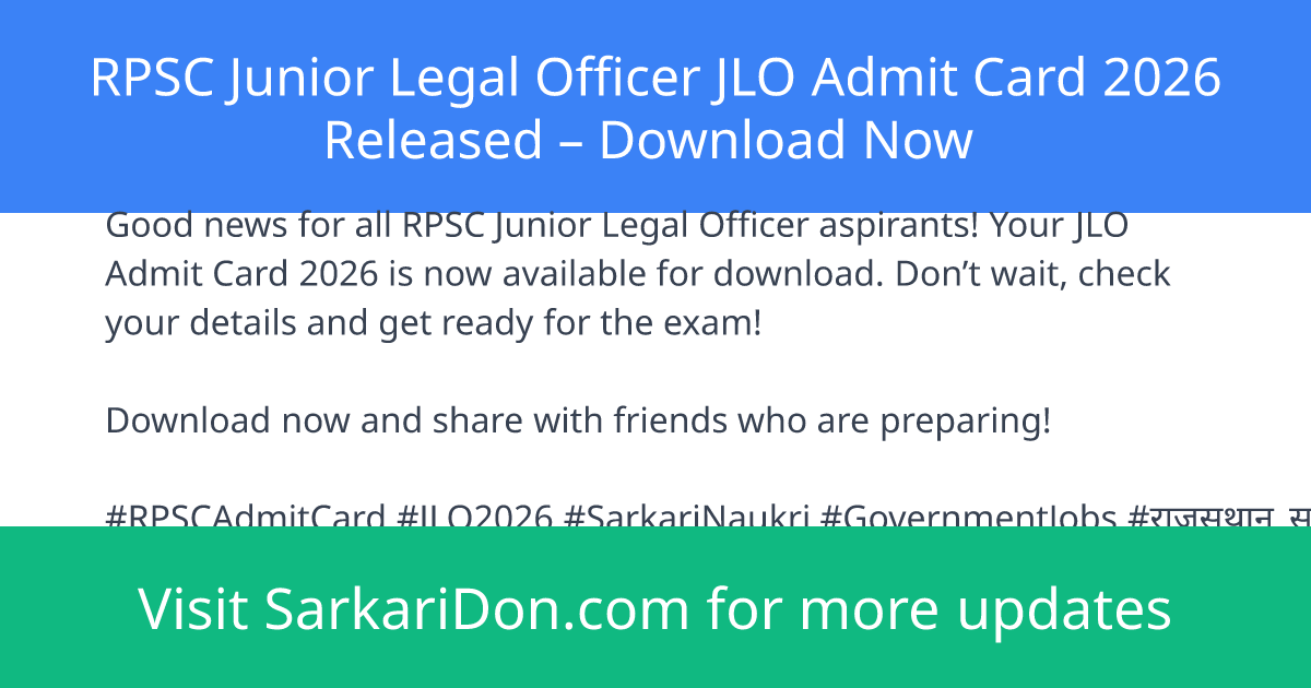 RPSC Junior Legal Officer JLO Admit Card 2026 Released Download Now - Admit Card Download | SarkariDon
