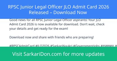 RPSC Junior Legal Officer JLO Admit Card 2026 Released Download Now - Admit Card Download | SarkariDon