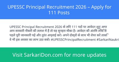 UPESSC Principal Recruitment 2026 Apply for 111 Posts - Government Job Notification | SarkariDon