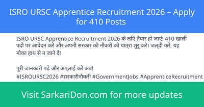 ISRO URSC Apprentice Recruitment 2026 Apply for 410 Posts - Government Job Notification | SarkariDon