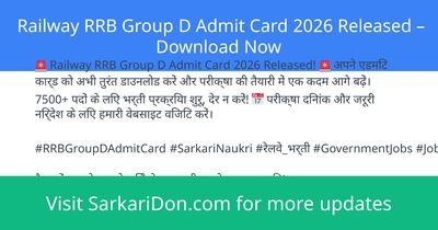 Railway RRB Group D Admit Card 2026 Released Download Now - Admit Card Download | SarkariDon