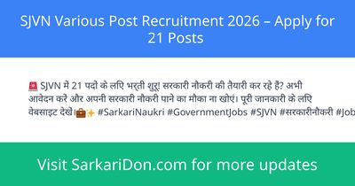 SJVN Various Post Recruitment 2026 Apply for 21 Posts - Government Job Notification | SarkariDon