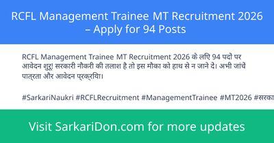 RCFL Management Trainee MT Recruitment 2026 Apply for 94 Posts - Government Job Notification | SarkariDon