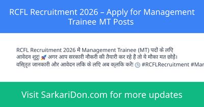 RCFL Recruitment 2026 Apply for Management Trainee MT Posts - Government Job Notification | SarkariDon