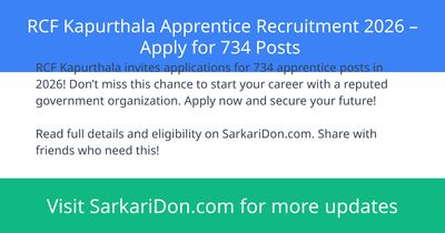 RCF Kapurthala Apprentice Recruitment 2026 Apply for 734 Posts - Government Job Notification | SarkariDon