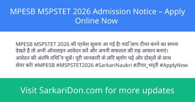 MPESB MSPSTET 2026 Admission Notice Apply Online Now - Sarkari Naukri Update | SarkariDon