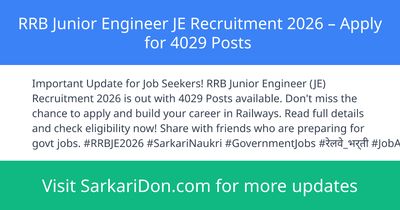 RRB Junior Engineer JE Recruitment 2026 Apply for 4029 Posts - Government Job Notification | SarkariDon