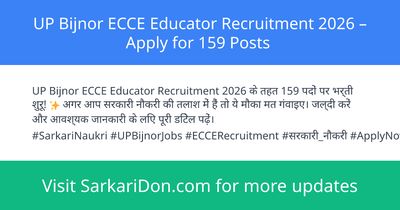 UP Bijnor ECCE Educator Recruitment 2026 Apply for 159 Posts - Government Job Notification | SarkariDon