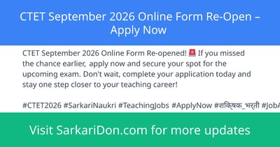 CTET September 2026 Online Form Re-Open Apply Now - Sarkari Naukri Update | SarkariDon