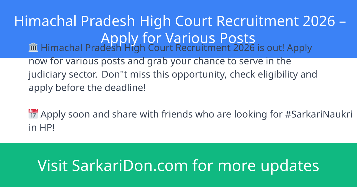 Himachal Pradesh High Court Recruitment 2026 Apply for Various Posts - Government Job Notification | SarkariDon